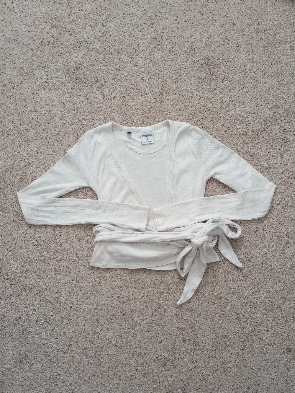 Gymshark Elevate Wrap Long Sleeve Top Frost White Marl Small